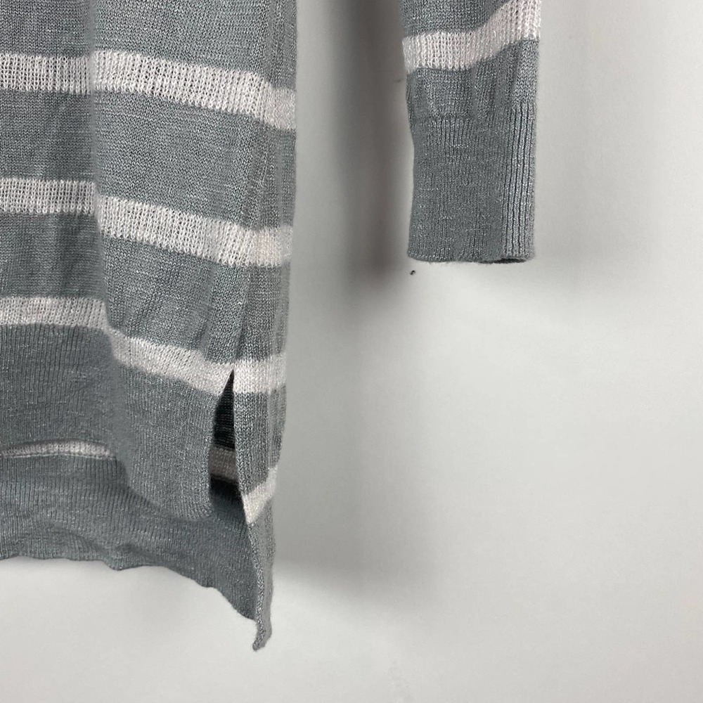 BANANA REPUBLIC S Gray Striped 3/4 Sleeve Linen Sweater - Picture 3 of 7